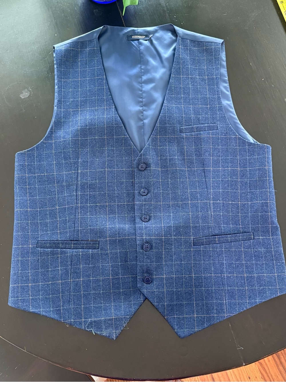 Men's Blue Windowpane Suit Vest